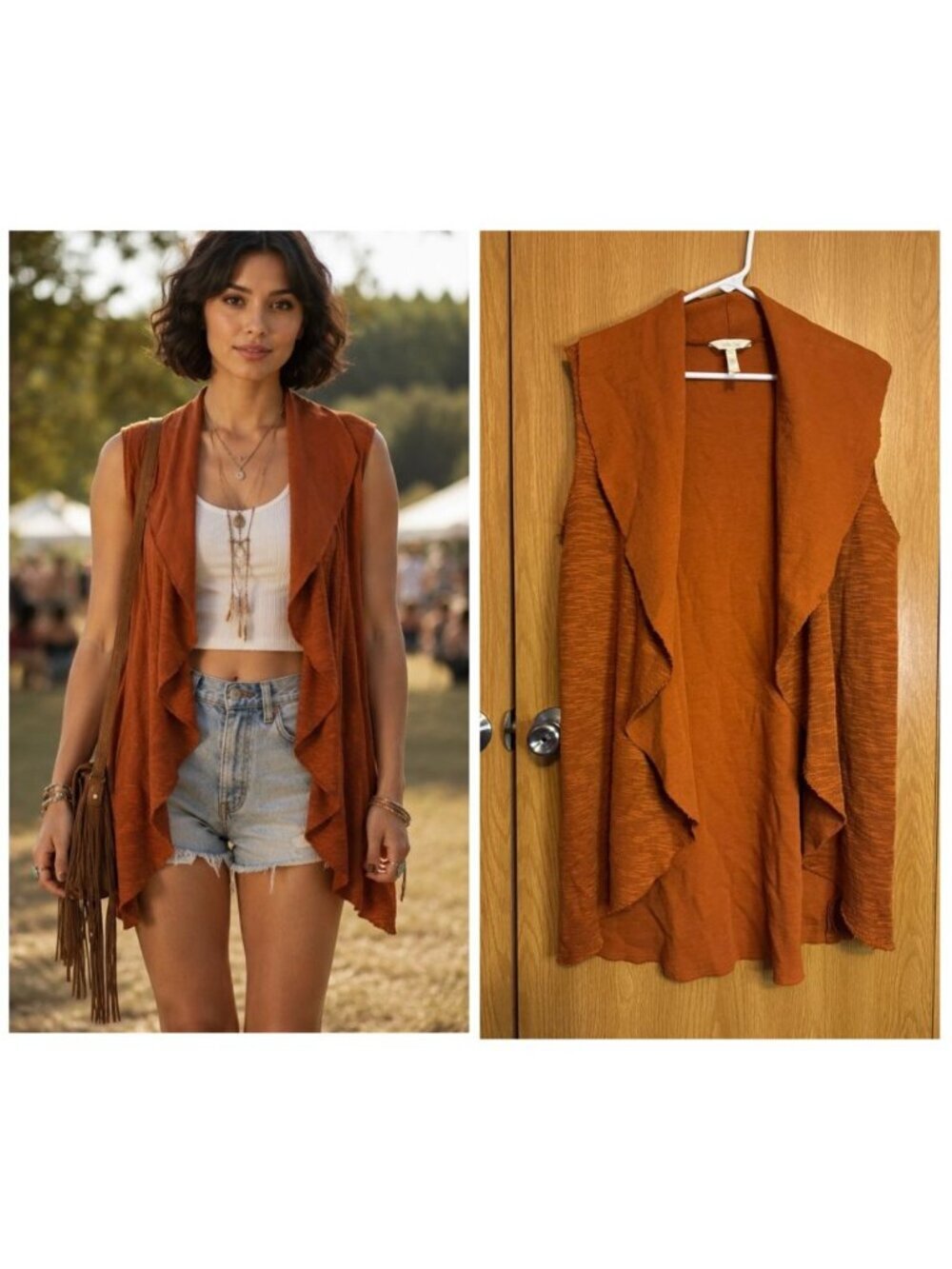MATILDA JANE Run Through Vest Sleeveless Cardigan LARGE Boho Chic Casual Preppy